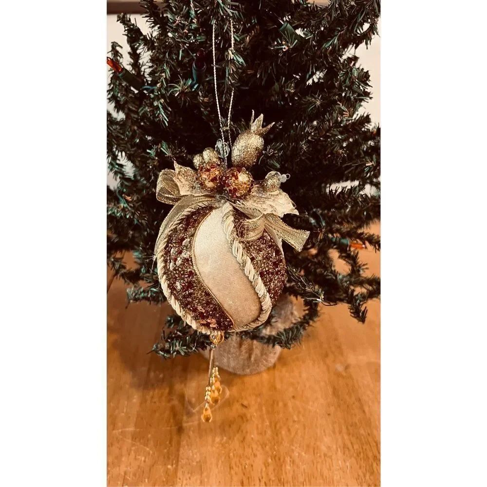 Vintage Christmas Tree Ornament Bronze Cream Swirl Vintage